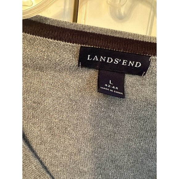 Lands End V Neck Sweater Mens Large Gray Pullover Wool 100% Supima Baumwoole - Picture 3 of 5